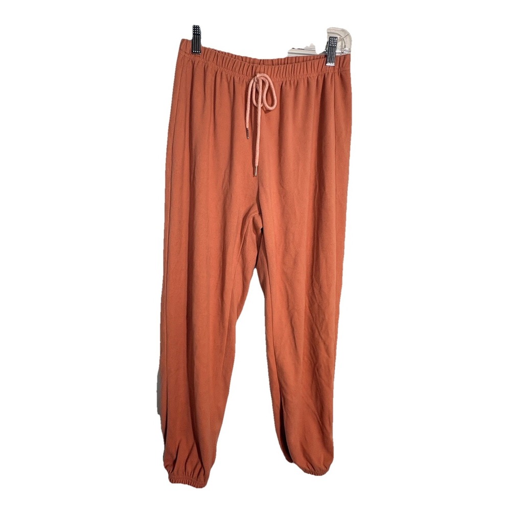 Womens Sweatpants Large Pink Corral High Rise Joggers Fleece Pull On Soft Cozy
